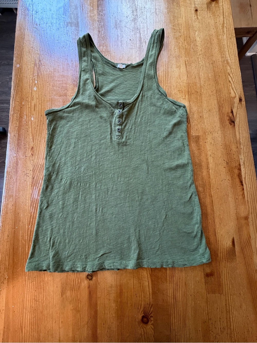 J.Crew Women's Olive Green Henley Tank Top - Picture 1 of 5